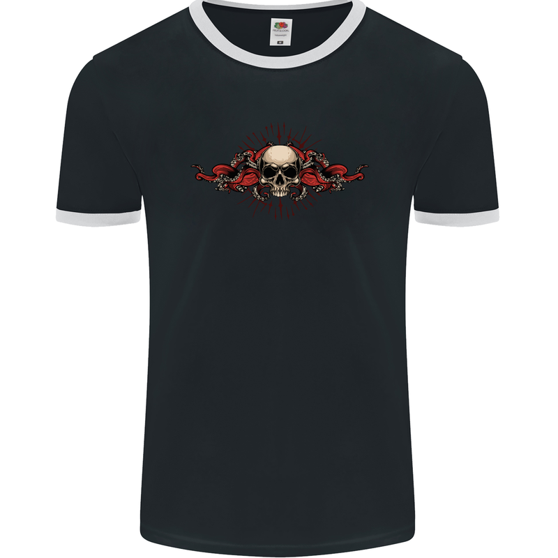 A Skull With Tentacles Mens Ringer T-Shirt FotL Black/White