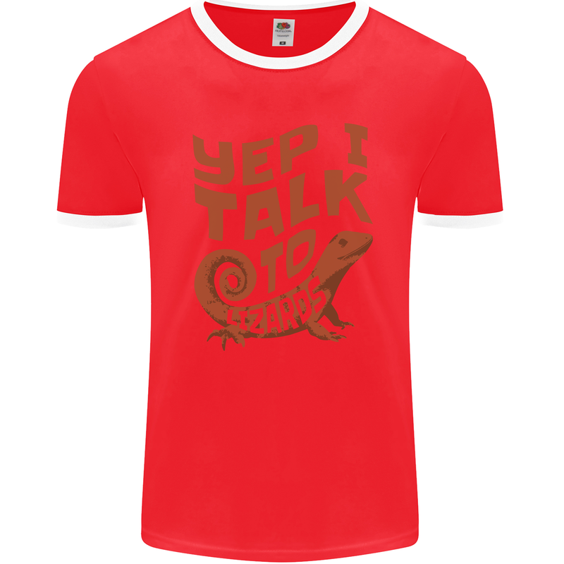 Yep I Talk To Lizards Chameleons Mens Ringer T-Shirt FotL Red/White