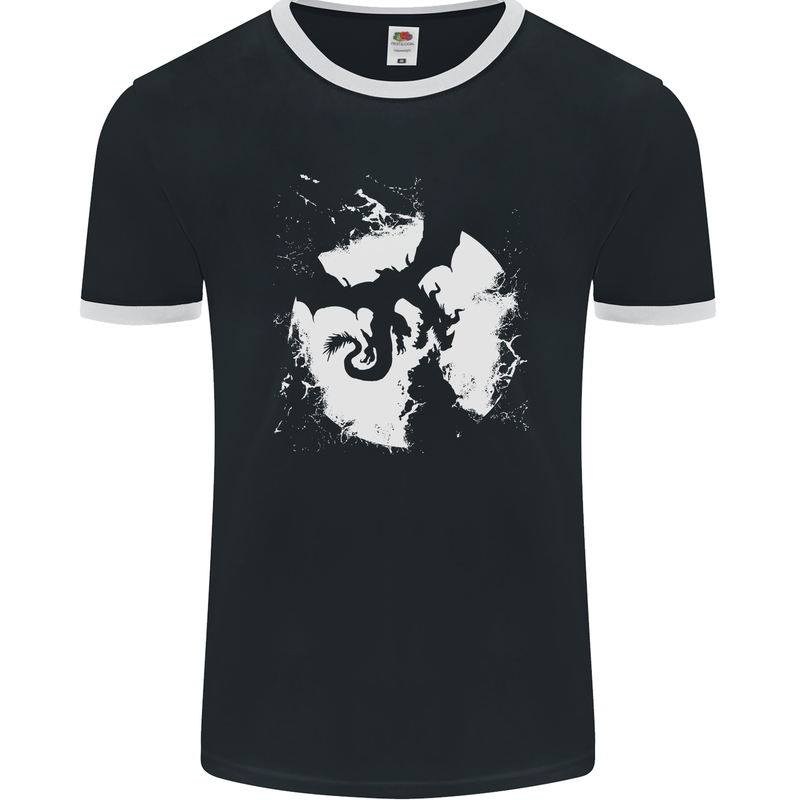 Dragon Moon Fantasy Mens Ringer T-Shirt FotL Black/White