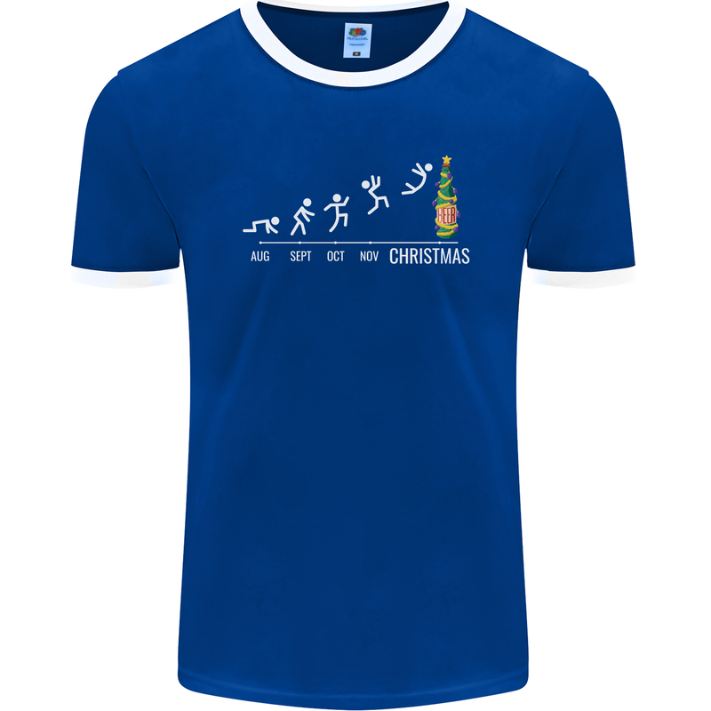 Months to Christmas Funny Xmas Mens Ringer T-Shirt FotL Royal Blue/White