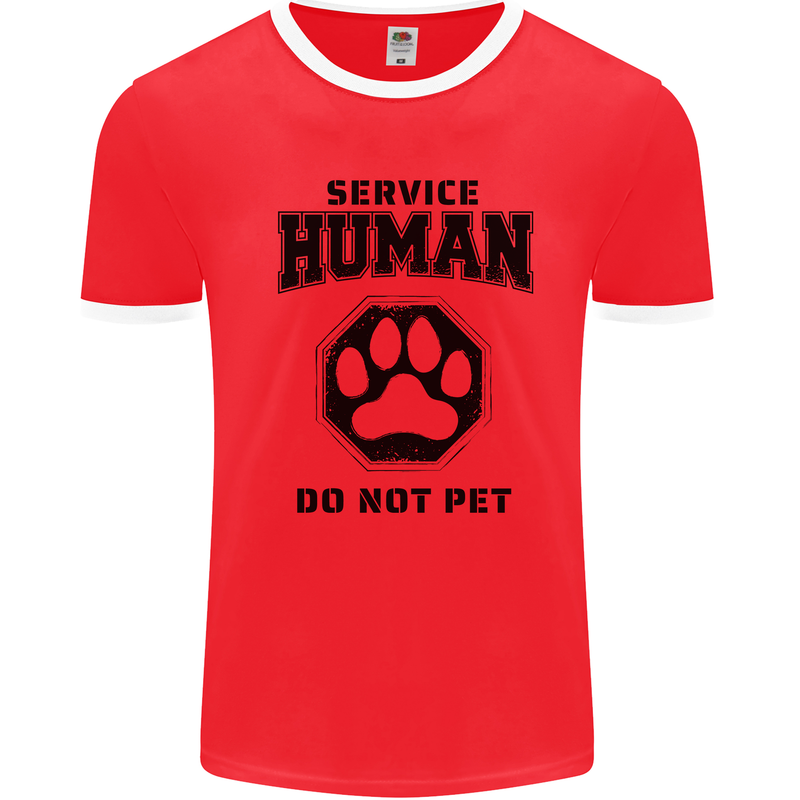 Funny Dog Service Human Do Not Pet Mens Ringer T-Shirt Red/White