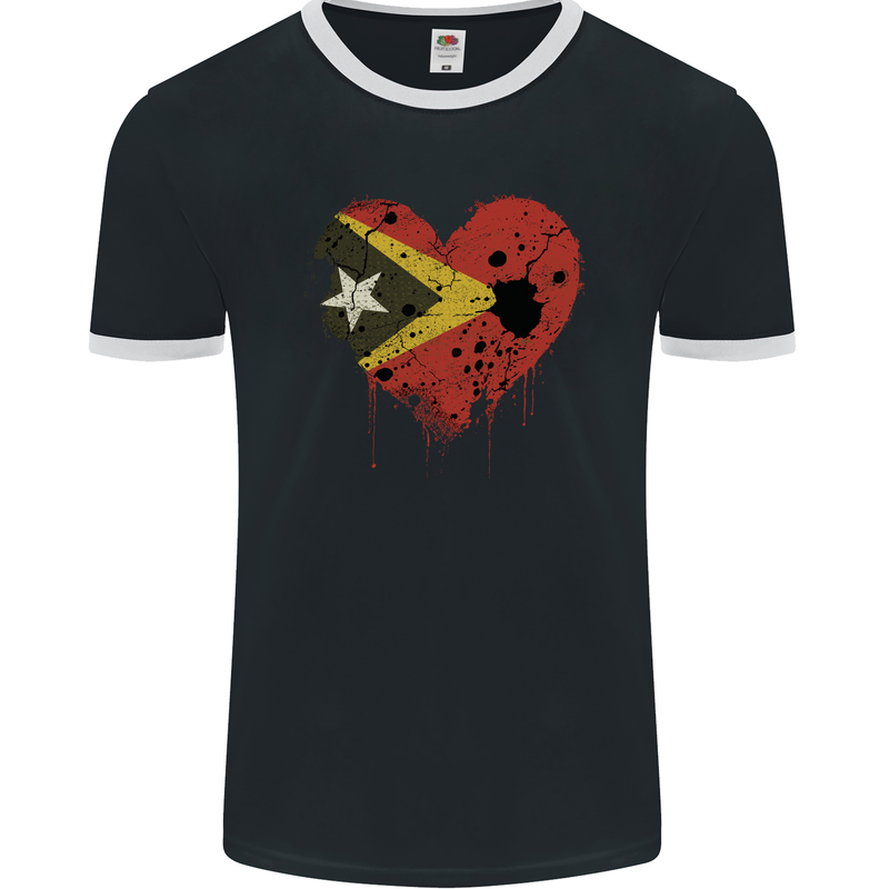 Love East Timor Flag Day Football Mens Ringer T-Shirt FotL Black/White