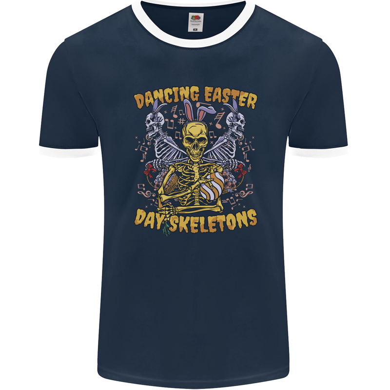 Dancing Easter Day Skeletons Skulls Mens Ringer T-Shirt FotL Navy Blue/White