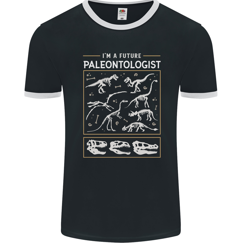 Future Palaeontologist Dinosaurs T-Rex Mens Ringer T-Shirt FotL Black/White