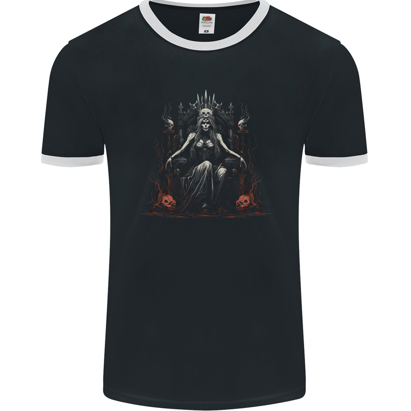 Queen Witch Fantasy Halloween Skulls Demon Mens Ringer T-Shirt FotL Black/White