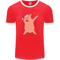 Christmas Dabbing Pig Wearing an Xmas Hat Mens Ringer T-Shirt FotL Red/White