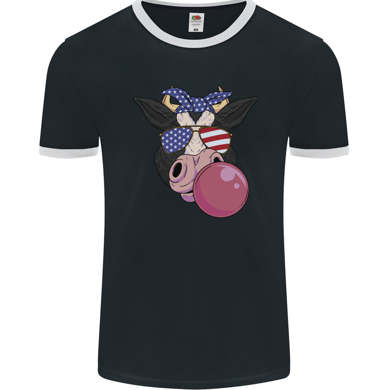 Bubblegum Cow American Shades & Bubble Gum Mens Ringer T-Shirt FotL Black/White