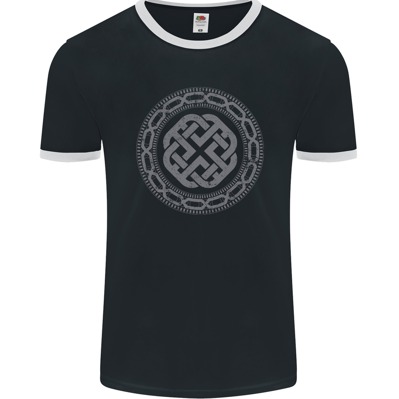 Viking Symbol Norse Mythology Grey Gym Mens Ringer T-Shirt FotL Black/White