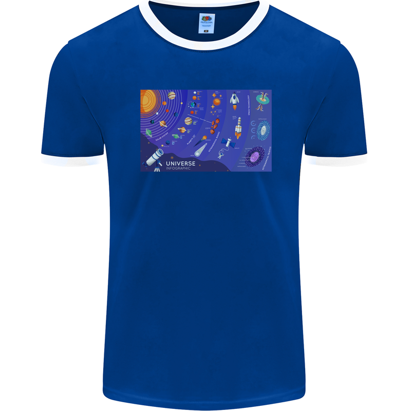 Galaxy Infographic Space Technology Planets Mens Ringer T-Shirt FotL Royal Blue/White