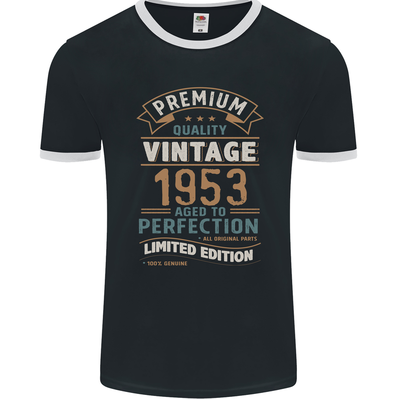 Premium Vintage 70th Birthday 1953 Mens Ringer T-Shirt FotL Black/White