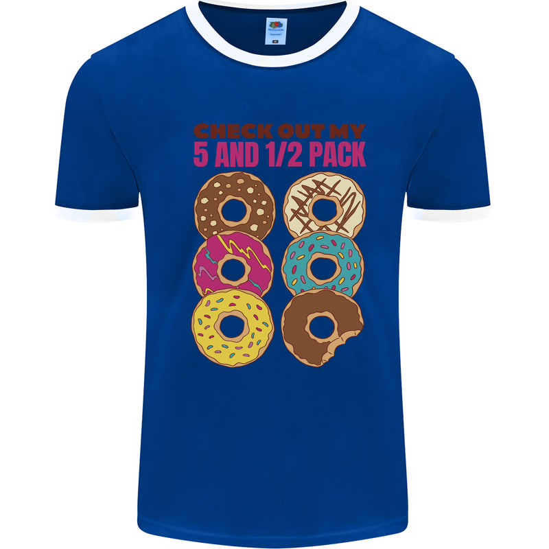 Check Out My 5 1/2 Pack Funny Donut Food Gym Mens Ringer T-Shirt Royal Blue/White