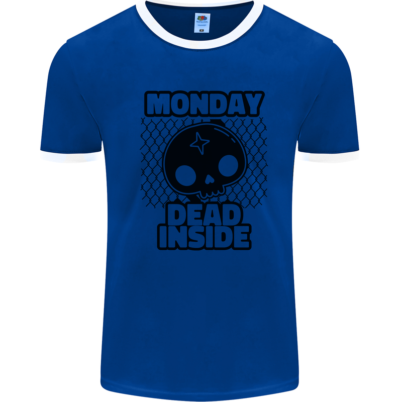 Monday Dead Inside Skull Work Mens Ringer T-Shirt Royal Blue/White