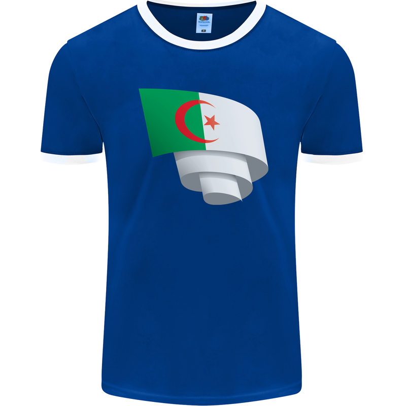 Curled Algeria Flag Algerian Day Football Mens Ringer T-Shirt FotL Royal Blue/White