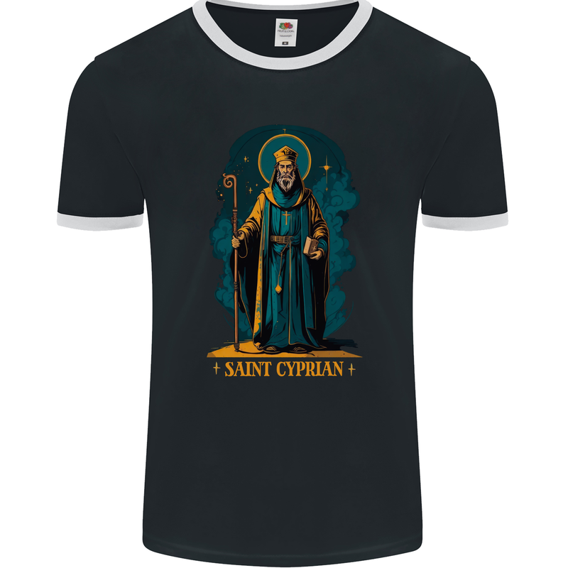 St Cyprian Saint Mens Ringer T-Shirt FotL Black/White