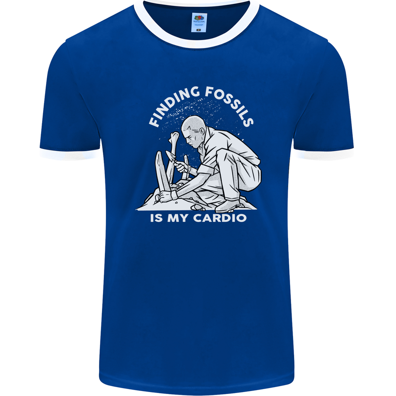 Palaeontology Finding Fossils is My Cardio Mens Ringer T-Shirt FotL Royal Blue/White