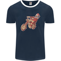 Biker Santa Christmas Motorcycle Chopper Skull Mens Ringer T-Shirt FotL Navy Blue/White