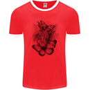 Butterflies & Flowers in the Wild Nature Mens Ringer T-Shirt Red/White