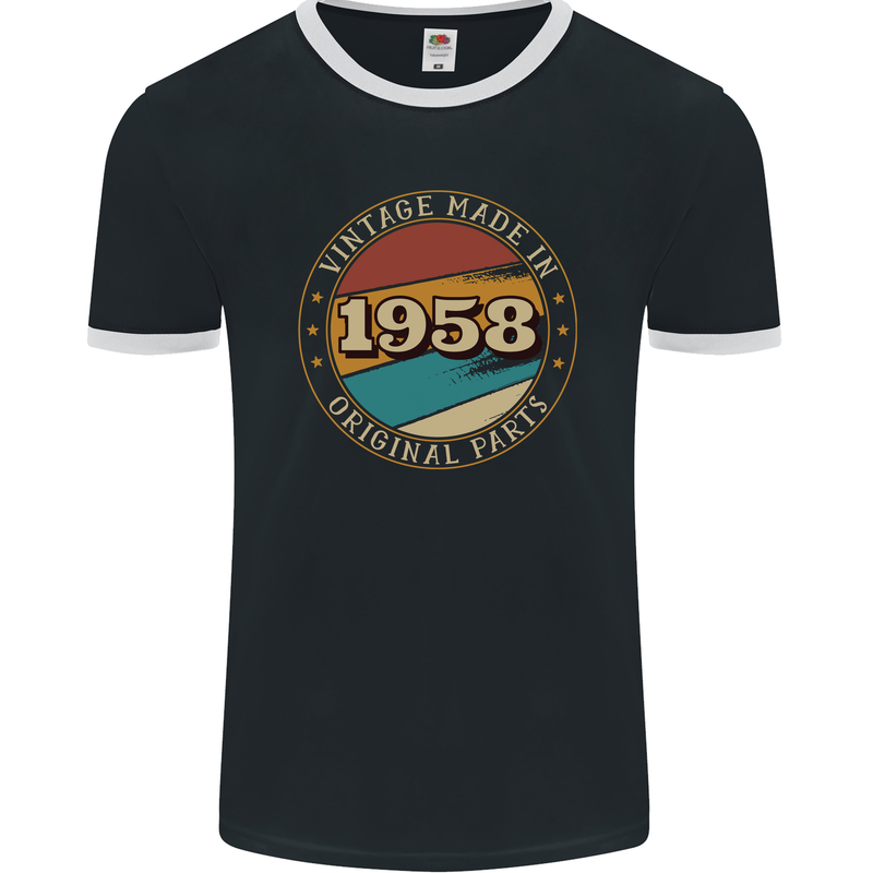 65th Birthday  Vintage Made In 1958 Mens Ringer T-Shirt FotL Black/White
