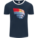 Curled Kiribati Flag Day Football Mens Ringer T-Shirt FotL Navy Blue/White