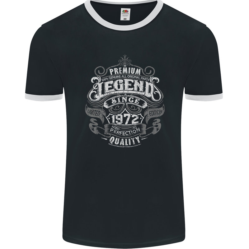 Premium Legend 51st Birthday 1972 Mens Ringer T-Shirt FotL Black/White