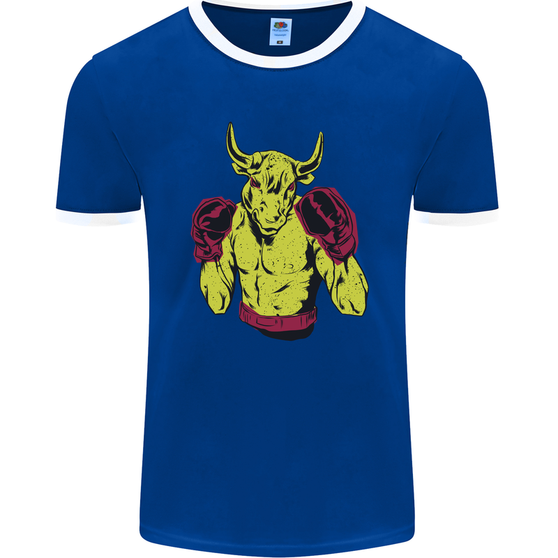 Boxing Bull Muay MMA Thai Boxer Mens Ringer T-Shirt FotL Royal Blue/White