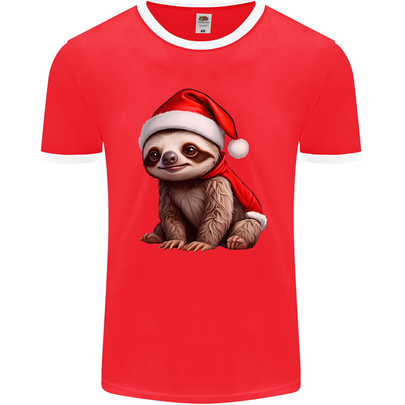 A Cute Christmas Sloth With Xmas Hat on Mens Ringer T-Shirt FotL Red/White