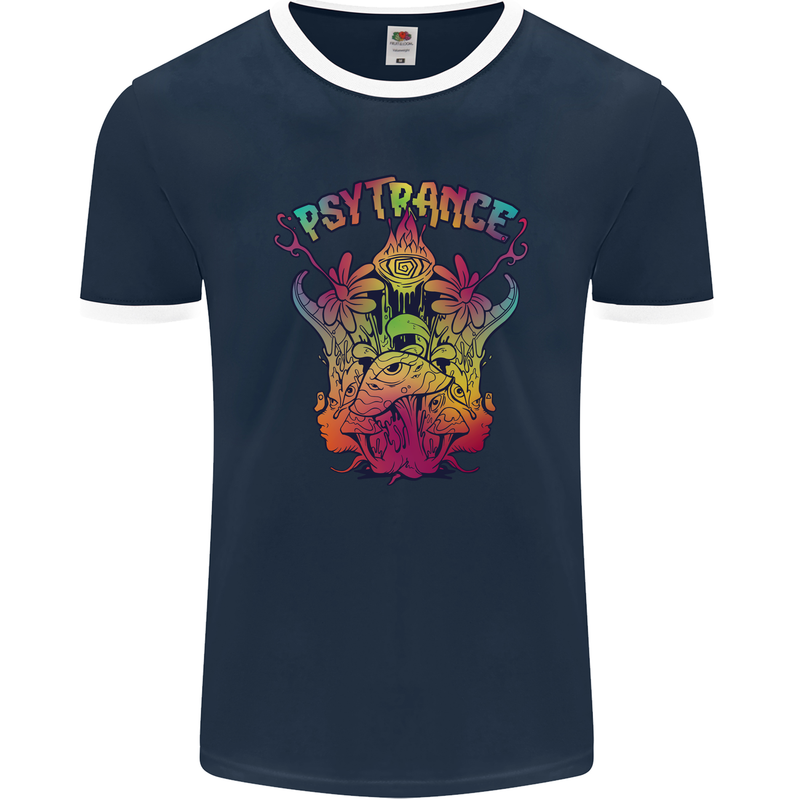 Psytrance Psychedelic Trance Music Psy Mens Ringer T-Shirt FotL Navy Blue/White