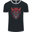 Japanese Oni Mask Samurai Ronin Bushido Mens Ringer T-Shirt FotL Black/White