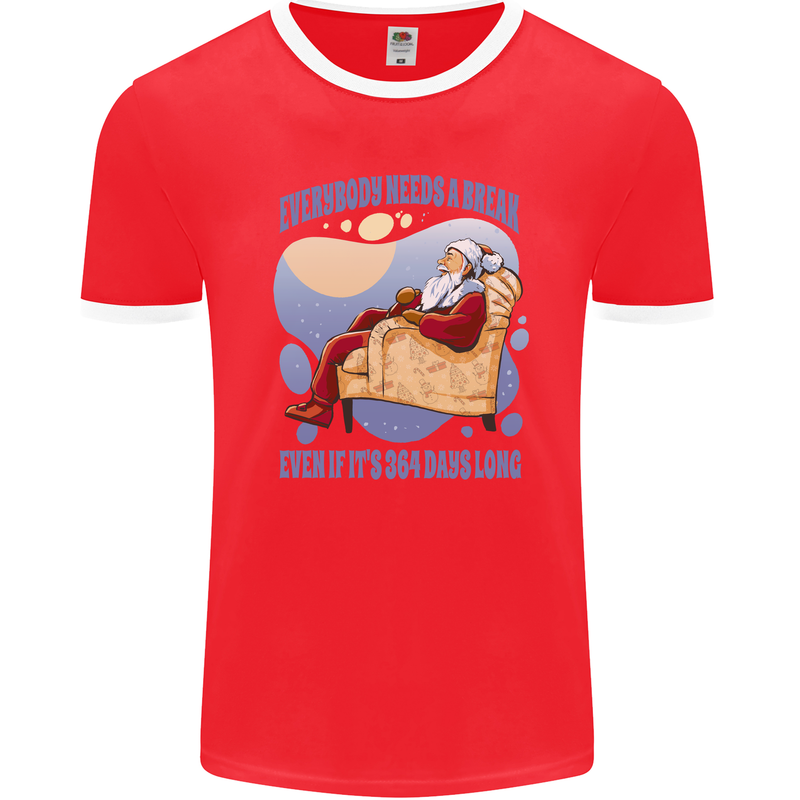 Christmas Santa Claus Needs a Break Xmas Mens Ringer T-Shirt FotL Red/White