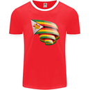 Curled Zimbabwe Flag Zimbabwean Day Football Mens Ringer T-Shirt FotL Red/White