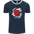 Torn Japan Flag Japanese Day Football Mens Ringer T-Shirt FotL Navy Blue/White