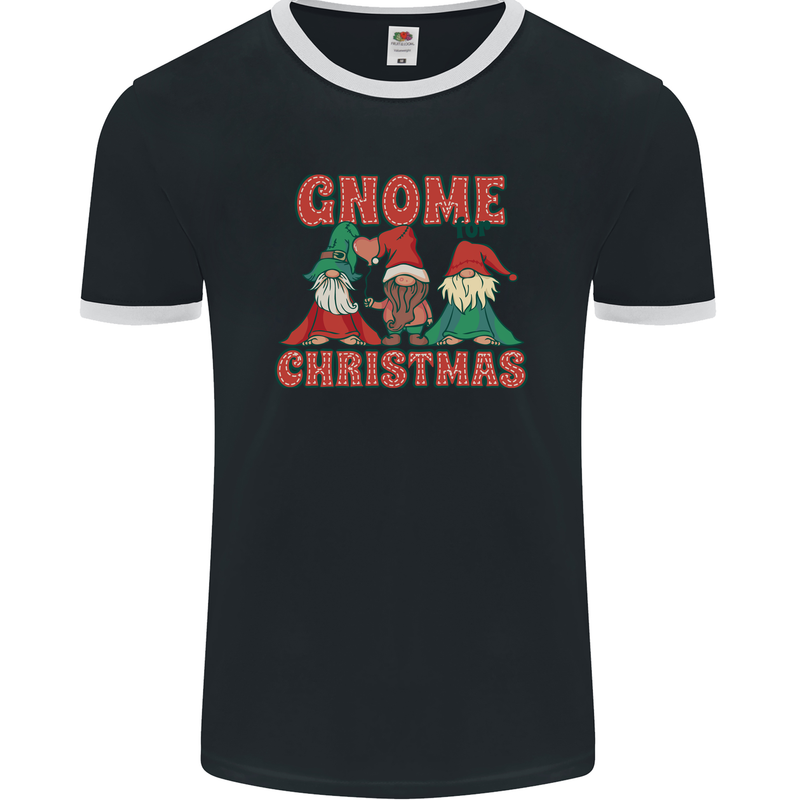 Three Christmas Gnomes Funny Xmas Mens Ringer T-Shirt FotL Black/White