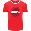 Torn Latvia Flag Latvian Day Football Mens Ringer T-Shirt FotL Red/White