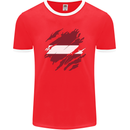 Torn Latvia Flag Latvian Day Football Mens Ringer T-Shirt FotL Red/White