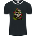 Snake Skull With Roses Tattoo Style Mens Ringer T-Shirt FotL Black/White