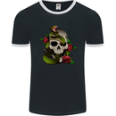 Snake Skull With Roses Tattoo Style Mens Ringer T-Shirt FotL Black/White