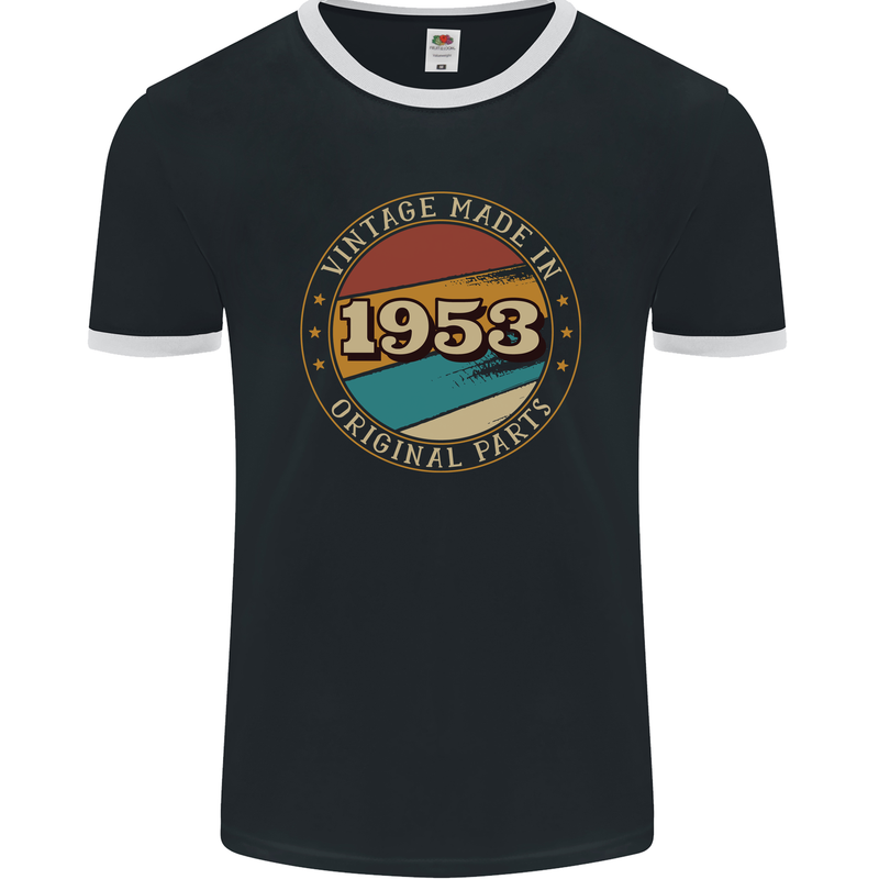 70th Birthday  Vintage Made In 1953 Mens Ringer T-Shirt FotL Black/White
