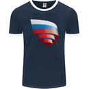 Curled Russia Flag Russian Day Football Mens Ringer T-Shirt FotL Navy Blue/White