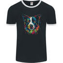 A Colourful Border Collie Dog Mens Ringer T-Shirt FotL Black/White