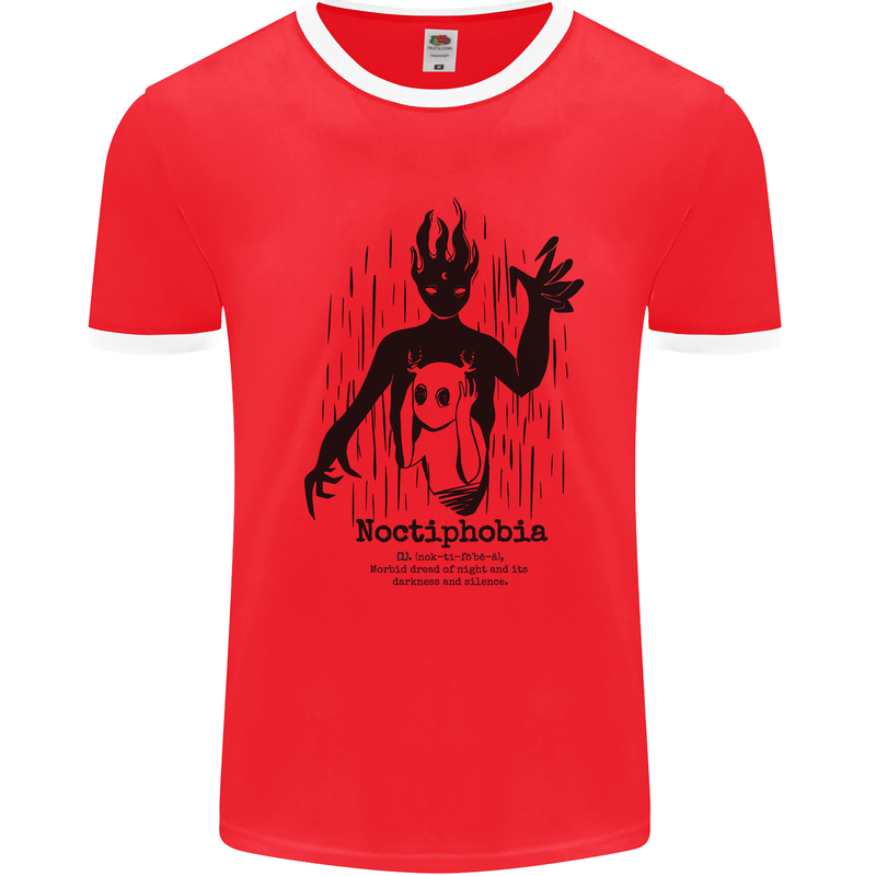 Noctiphobia Phobia of Night Halloween Mens Ringer T-Shirt Red/White