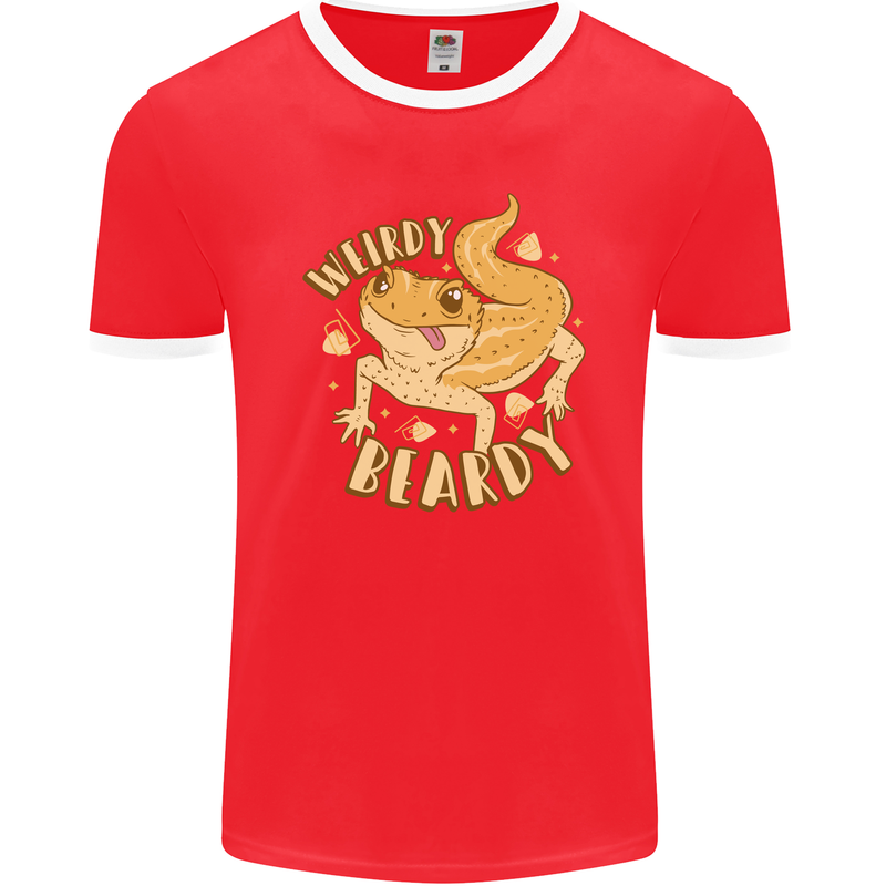 Weirdy Beardy Funny Bearded Dragon Mens Ringer T-Shirt FotL Red/White