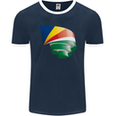 Curled Seychelles Flag Seychellois Day Football Mens Ringer T-Shirt FotL Navy Blue/White