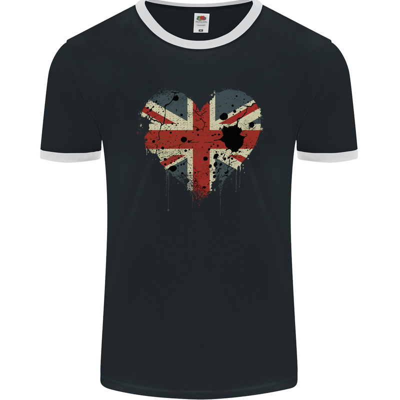 Love British Flag Union Jack Great Britain GB Mens Ringer T-Shirt FotL Black/White