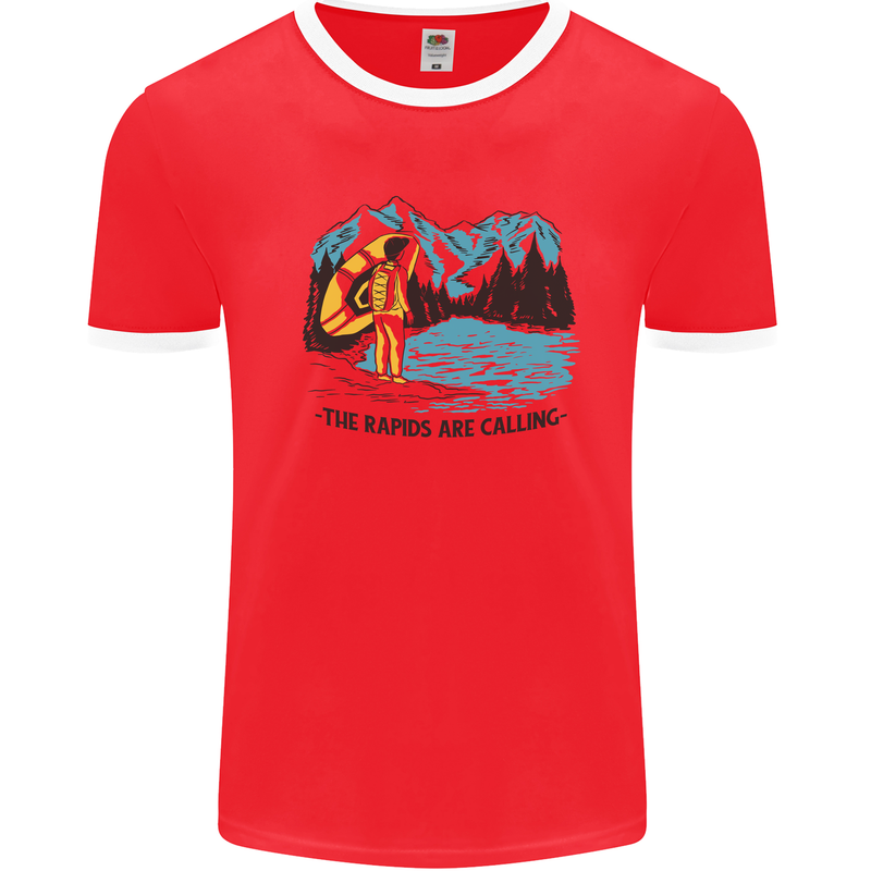 White Water Rafting Whitewater Rapids Calling Mens Ringer T-Shirt Red/White