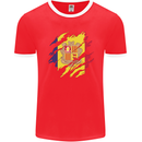 Torn Andorra Flag Andorran Day Football Mens Ringer T-Shirt FotL Red/White
