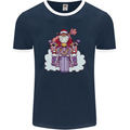 Biker Santa Christmas Motorcycle Motorbike Mens Ringer T-Shirt FotL Navy Blue/White