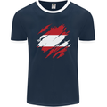 Torn Austria Flag Austrian Day Football Mens Ringer T-Shirt FotL Navy Blue/White