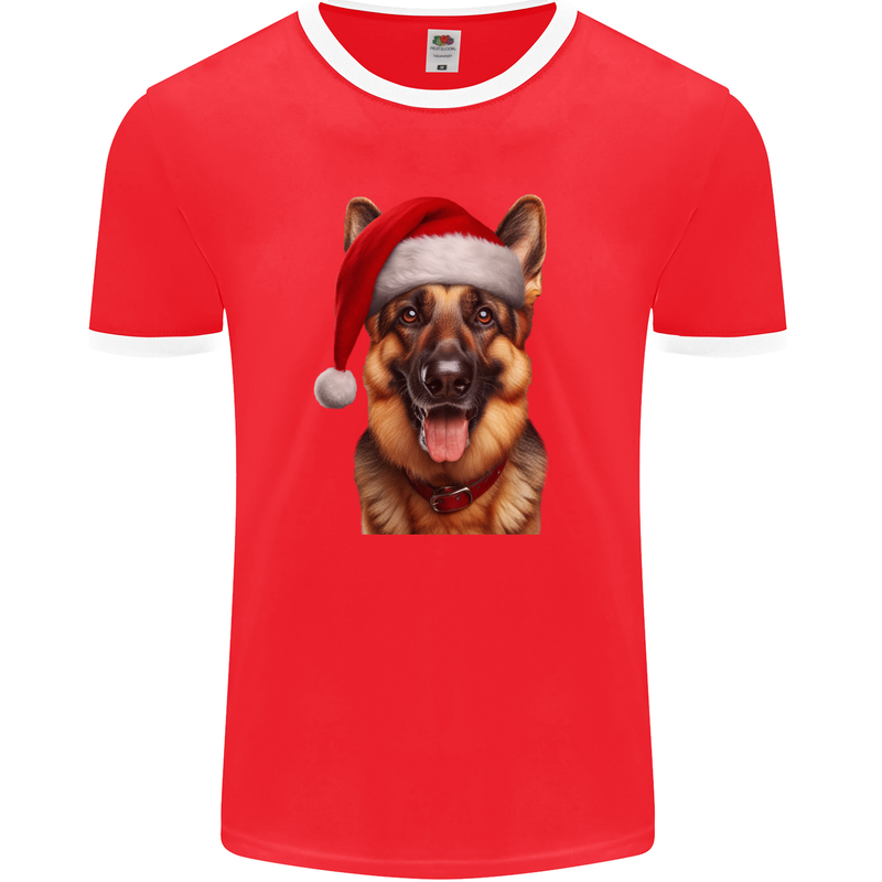 Christmas German Shepherd Xmas Dog Alsatian Mens Ringer T-Shirt FotL Red/White