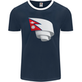 Curled Nepal Flag Nepalese Day Football Mens Ringer T-Shirt FotL Navy Blue/White
