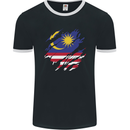 Torn Malaysia Flag Malaysian Day Football Mens Ringer T-Shirt FotL Black/White